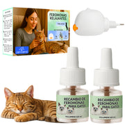 Difusor de Feromonas Calmantes para Gatos - 1 Difusor + 2 recambios 48ml - Solución a Estrés Felino